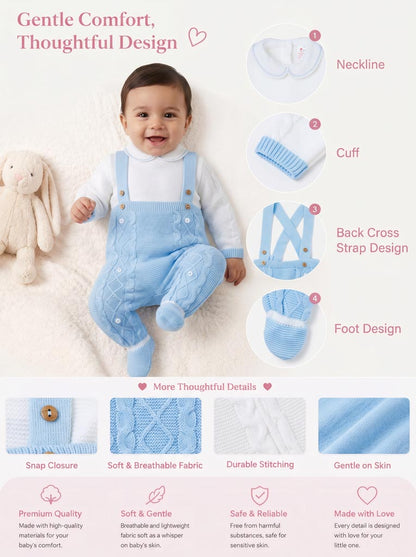 Baby Boy Camilo Collection 2-piece Knitted Dungaree Set - Baby Blue