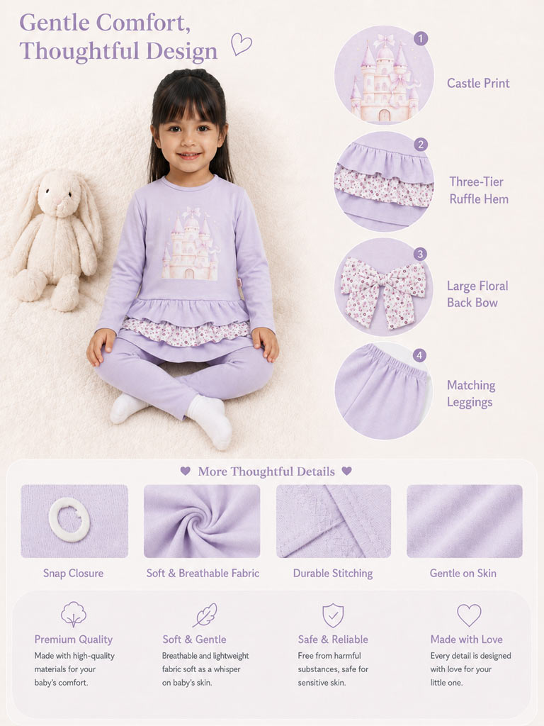 Baby Girl Leggings and Top Set - Castle Collection - Lilac