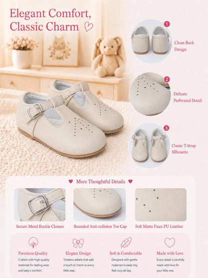 Baby Boy M&B Classic T-Bar Shoes - Light Beige