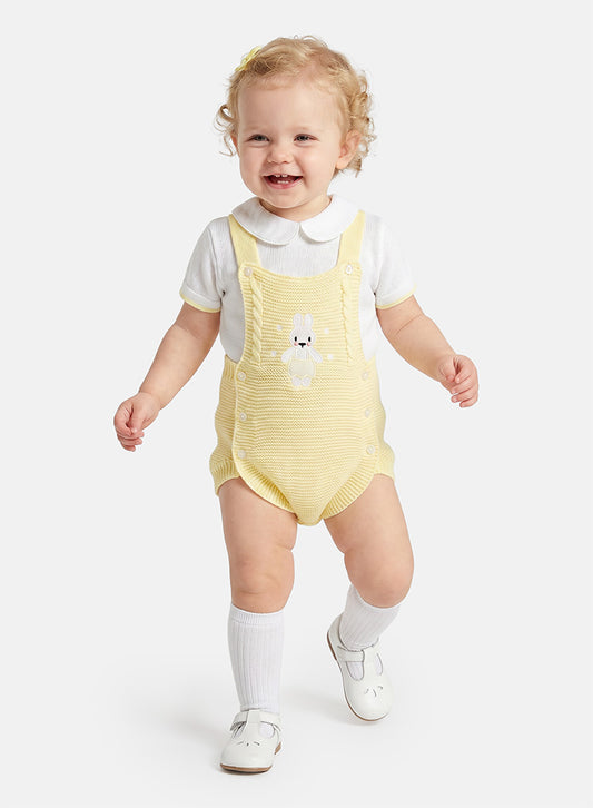 Baby 2-piece Knitted Romper Set With Bunny - Lemon Yellow & White