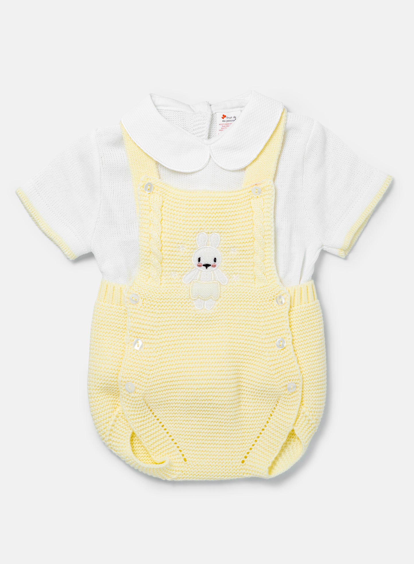 Baby 2-piece Knitted Romper Set With Bunny - Lemon Yellow & White