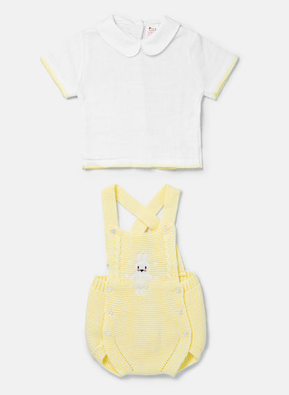 Baby 2-piece Knitted Romper Set With Bunny - Lemon Yellow & White