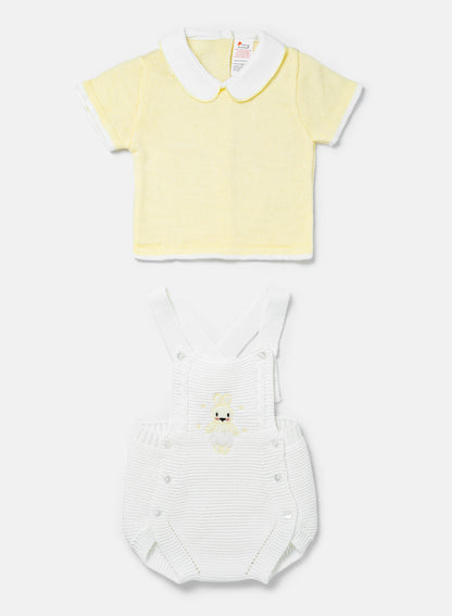 Baby 2-piece Knitted Romper Set With Bunny -  White & Lemon Yellow