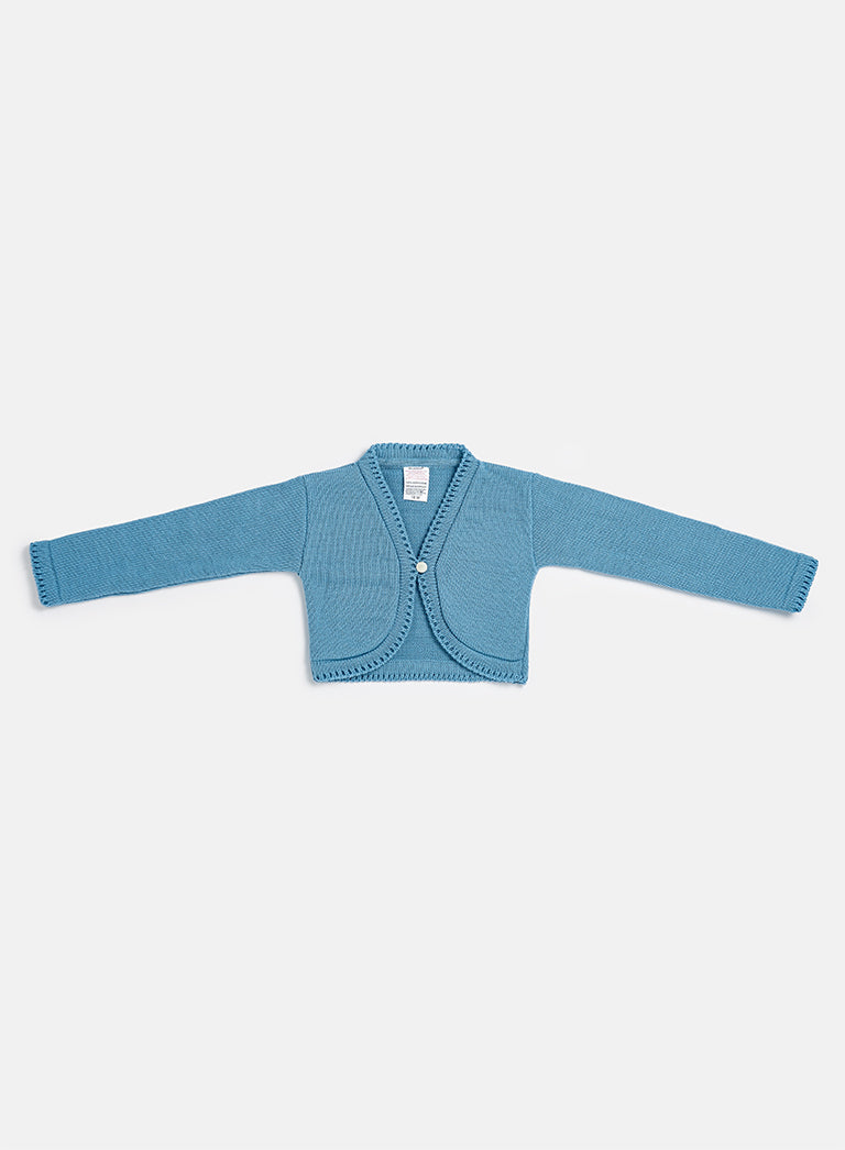 Luxury Baby Girl MEDIUM Bolero with Button - Blue