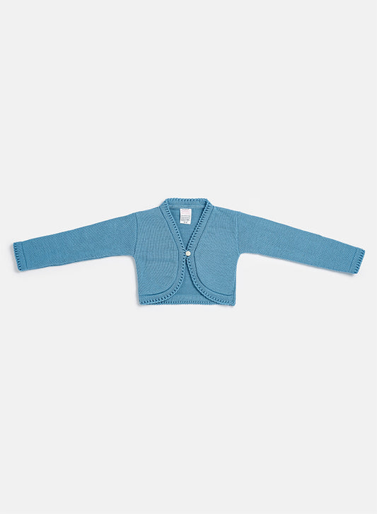 Luxury Baby Girl MEDIUM Bolero with Button - Blue