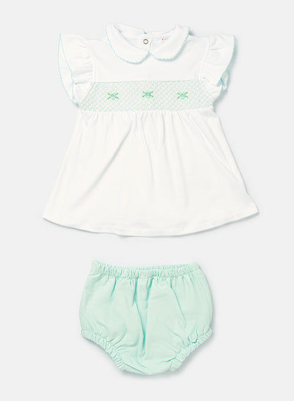 Baby Girl Malvina Collection 2-Piece Smocked Romper Set - Mint Green