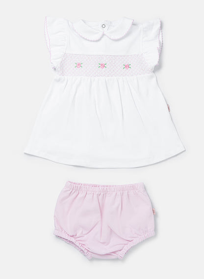 Baby Girl Malvina Collection 2-Piece Smocked Romper Set - Baby Pink