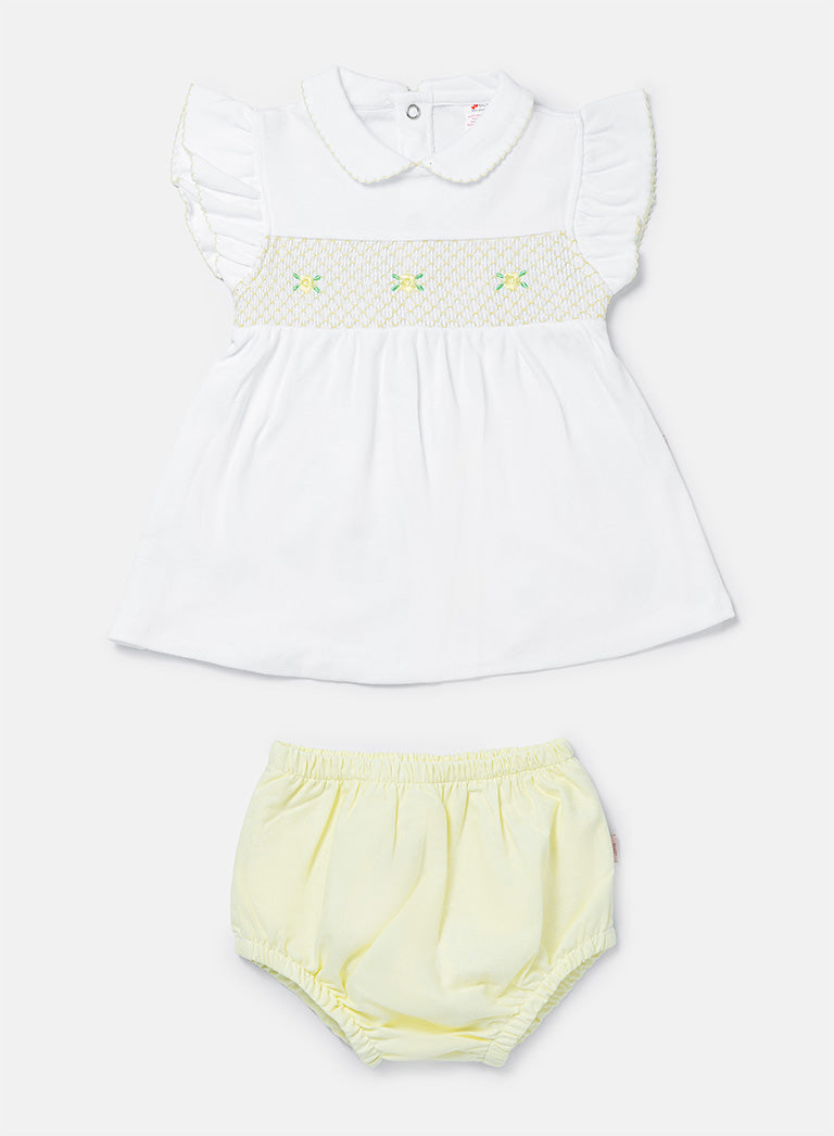 Baby Girl Malvina Collection 2-Piece Smocked Romper Set - Lemon Yellow