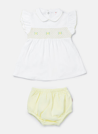 Baby Girl Malvina Collection 2-Piece Smocked Romper Set - Lemon Yellow