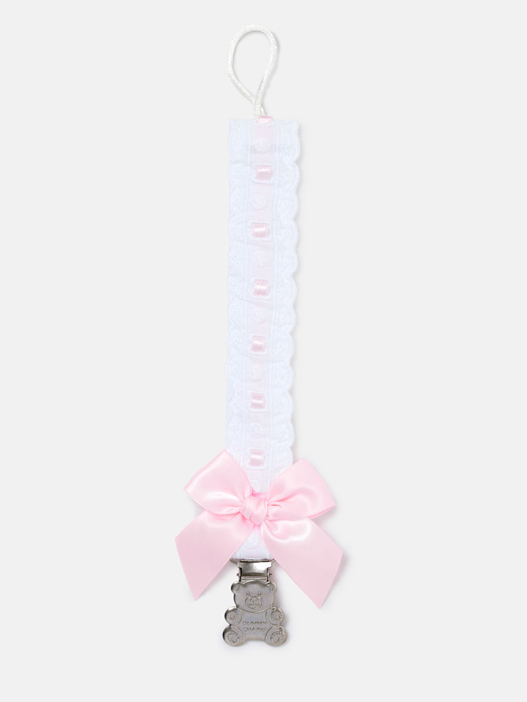 Baby Dummy Clip with Lace Detail - Baby Pink