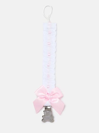 Baby Dummy Clip with Lace Detail - Baby Pink