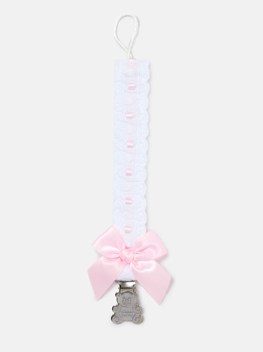 Baby Dummy Clip with Lace Detail - Baby Pink
