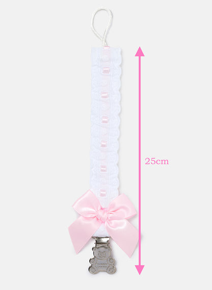 Baby Dummy Clip with Lace Detail - Baby Pink