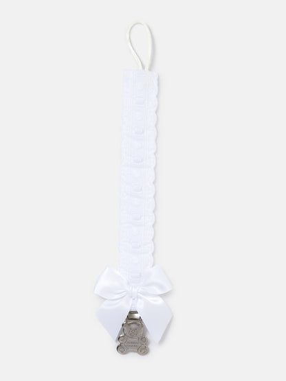 Baby Dummy Clip with Lace Detail - White