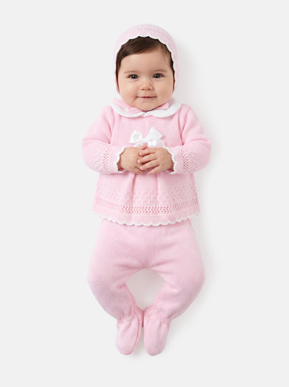 Baby Girl Pointelle 3-piece Knitted Gift Box Set - Baby Pink