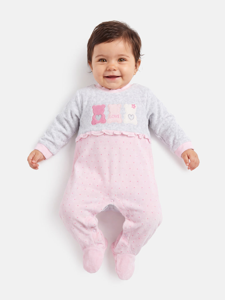 Velour Baby Grow for Girls Sofia Collection with 3 Little Bears - Pink