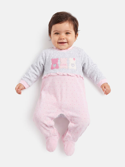 Velour Baby Grow for Girls Sofia Collection with 3 Little Bears - Pink