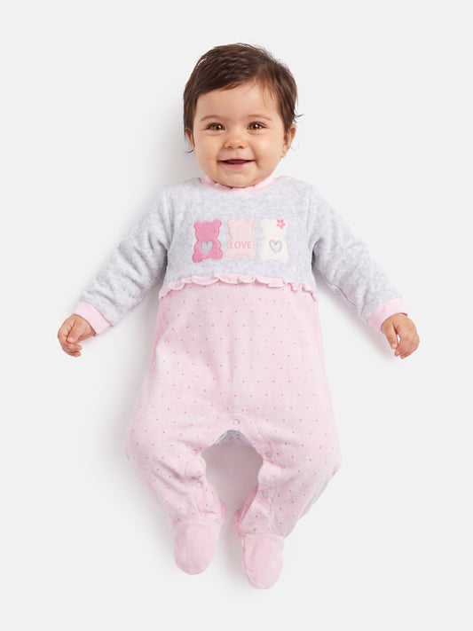 Velour Baby Grow for Girls Sofia Collection with 3 Little Bears - Pink