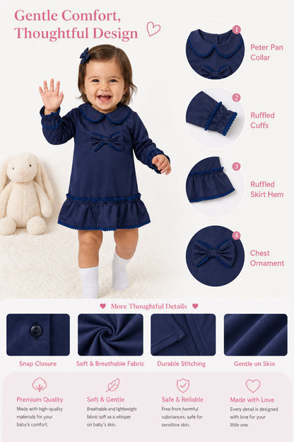 Baby Girl Eliana Collection Ruffle Trim Dress - Navy Blue
