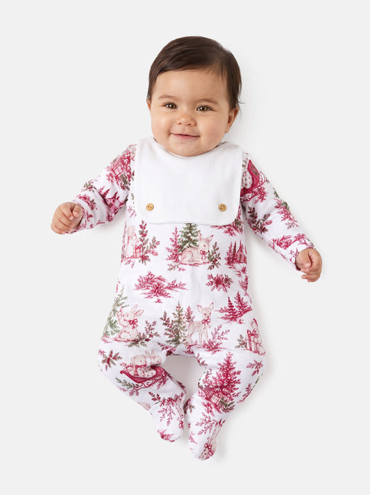 Cotton Baby Grow with Attached Small Bib & Buttons - Christmas Print Collection - LIMITED EDITION