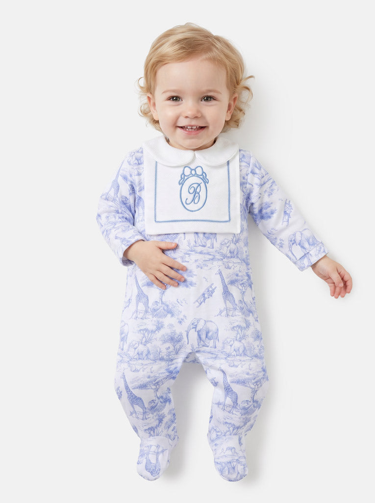 Baby Grow with Embroidered Letter "B" - Safari Collection - Baby Blue