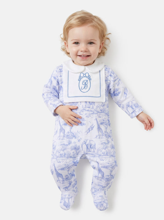 Baby Grow with Embroidered Letter "B" - Safari Collection - Baby Blue