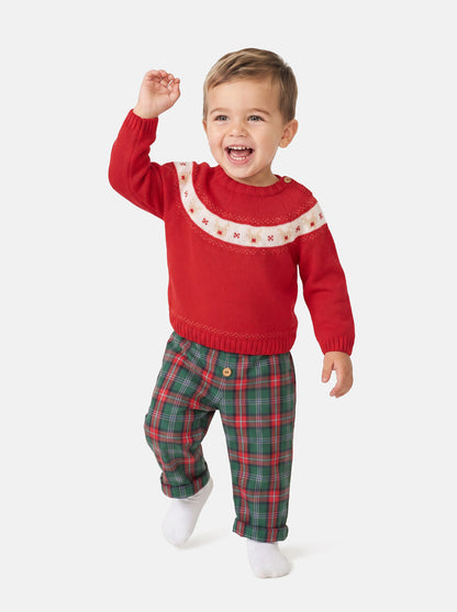 Baby Boy Rudolph Collection Knitted 2-piece Set - Red & Green
