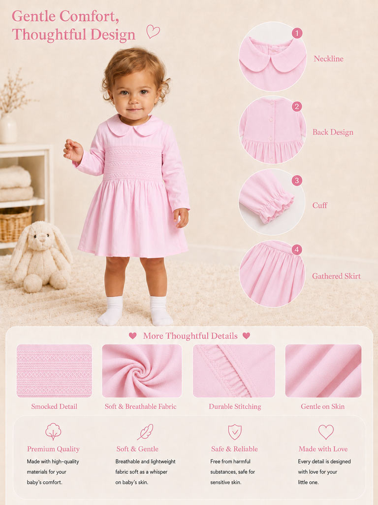 Girl Marissa Collection Smocked Dress Baby & Toddler - Baby Pink