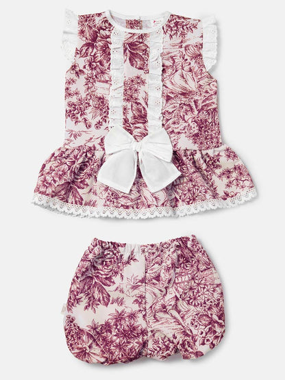 Baby Girl Isadora Collection 2-Piece Romper Set - Cherry Red