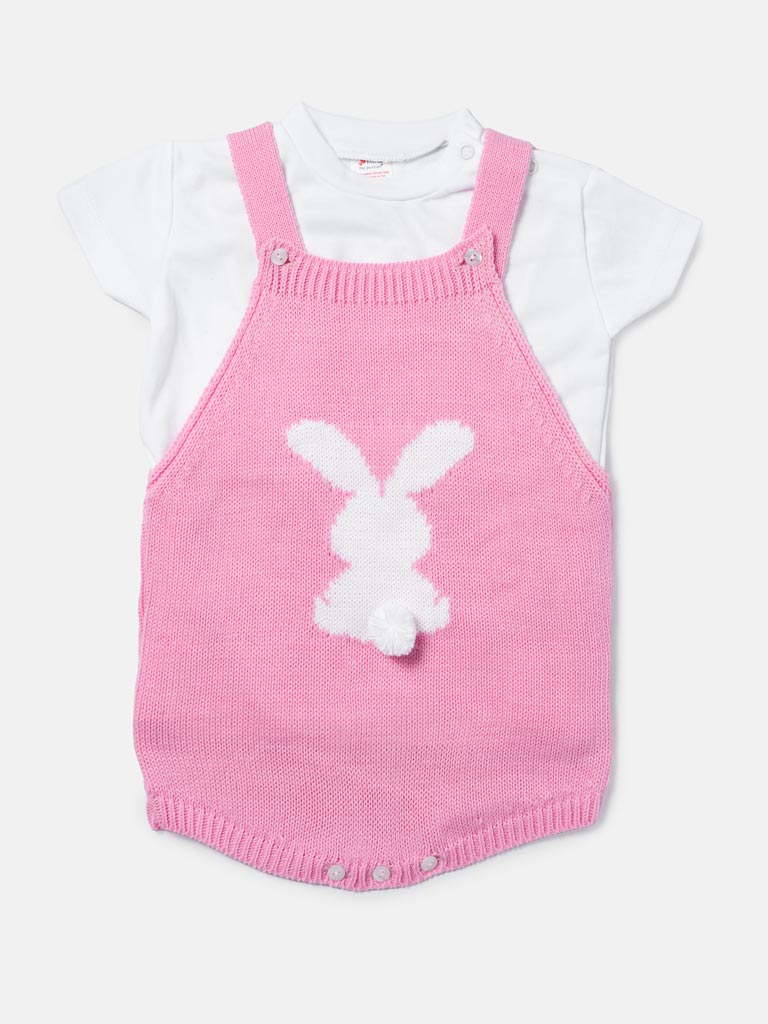 Baby Girl Bunny Romper 2-piece Spanish Knitted Set - Baby Pink