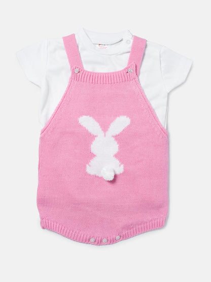 Baby Girl Bunny Romper 2-piece Spanish Knitted Set - Baby Pink