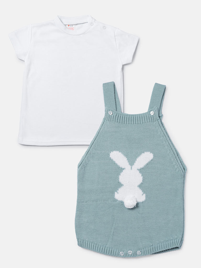 Baby Bunny Romper 2-piece Spanish Knitted Set - Mint Green