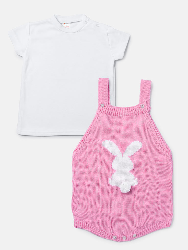 Baby Girl Bunny Romper 2-piece Spanish Knitted Set - Baby Pink