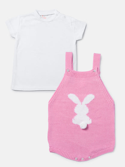 Baby Girl Bunny Romper 2-piece Spanish Knitted Set - Baby Pink