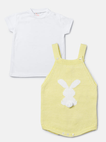 Baby Bunny Romper 2-piece Spanish Knitted Set - Lemon Yellow