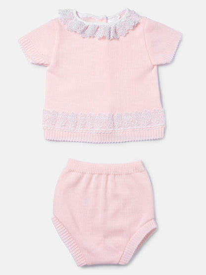 Baby Girl Soraia 2-piece Spanish Knitted Set - Baby Pink