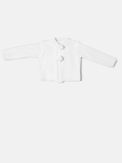 Baby Boy Knitted Cardigan with Pom-Poms - Ivory