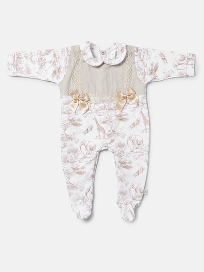 Baby Grow for Girls Safari Collection with Lace & Bows - Beige