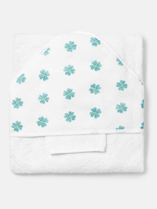 Baby Lucky Clover Collection Towel Set with Washcloth - Limited Edition - White & Green