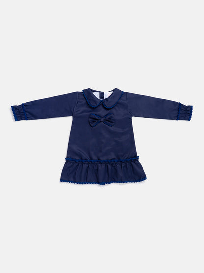 Baby Girl Eliana Collection Ruffle Trim Dress - Navy Blue