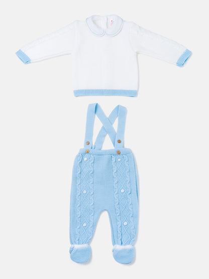 Baby Boy Camilo Collection 2-piece Knitted Dungaree Set - Baby Blue