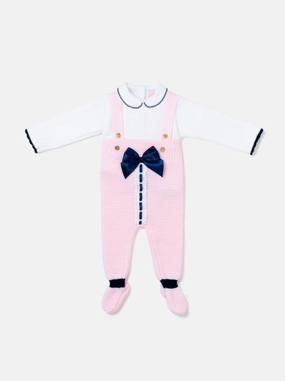 Baby Girl Camila Collection 2-piece Knitted Dungaree Set - Baby Pink