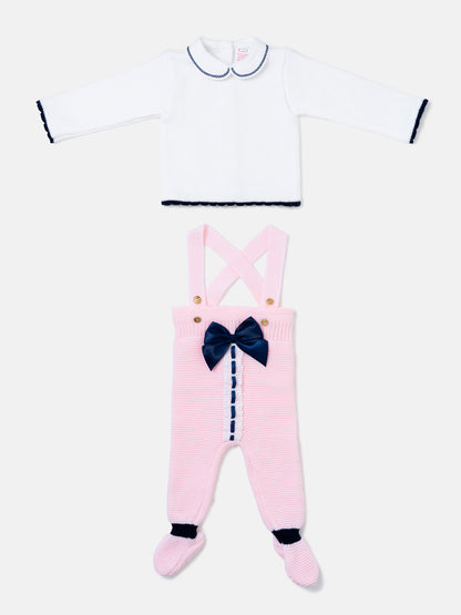 Baby Girl Camila Collection 2-piece Knitted Dungaree Set - Baby Pink