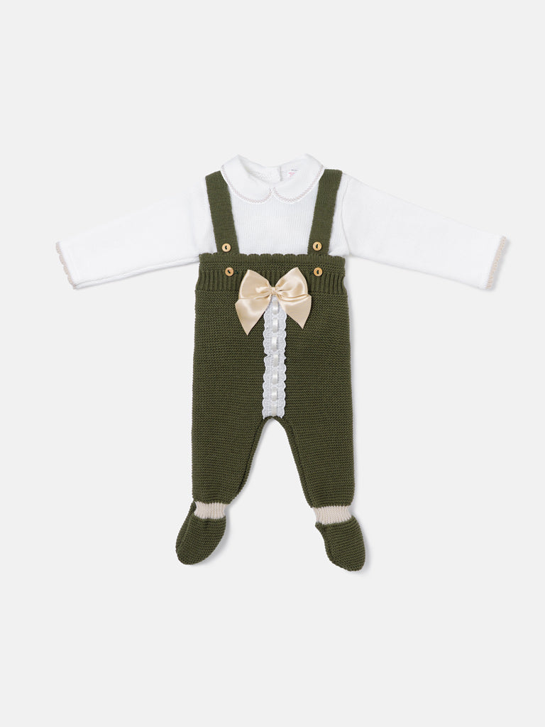 Baby Girl Camila Collection 2-piece Knitted Dungaree Set - Olive Green