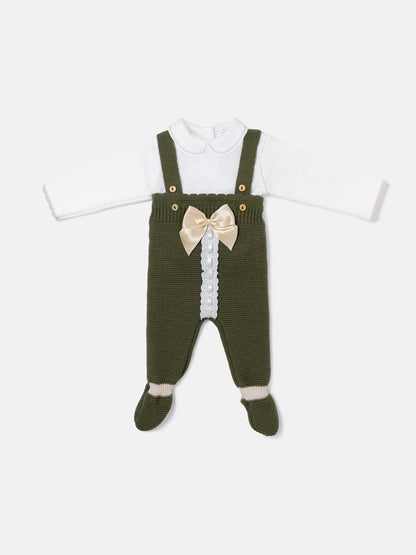 Baby Girl Camila Collection 2-piece Knitted Dungaree Set - Olive Green