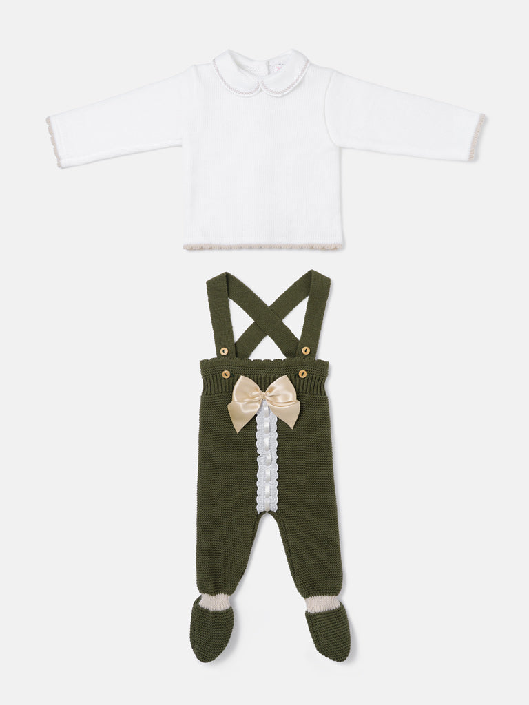 Baby Girl Camila Collection 2-piece Knitted Dungaree Set - Olive Green