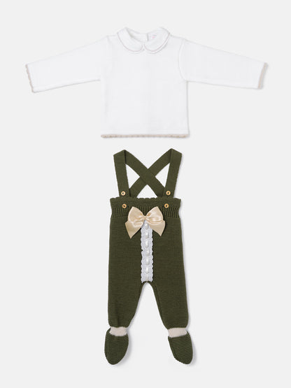 Baby Girl Camila Collection 2-piece Knitted Dungaree Set - Olive Green