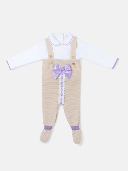 Baby Girl Camila Collection 2-piece Knitted Dungaree Set - Beige