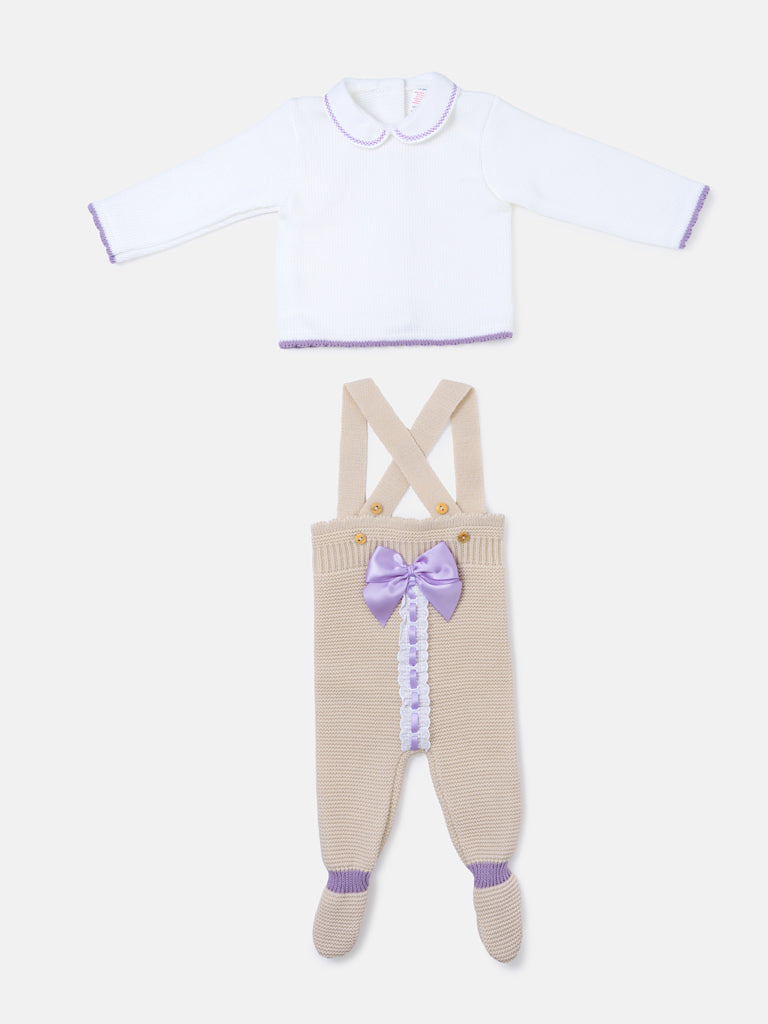Baby Girl Camila Collection 2-piece Knitted Dungaree Set - Beige