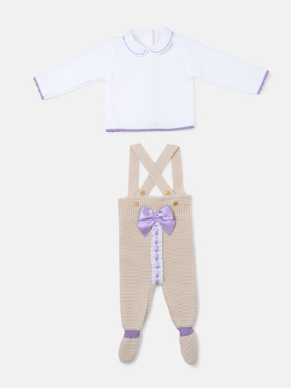 Baby Girl Camila Collection 2-piece Knitted Dungaree Set - Beige